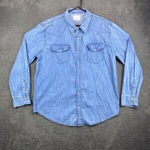 Mutual Weave Mens XXL Western Denim Shirt Long‎ Sleeve Blue Cotton Blend